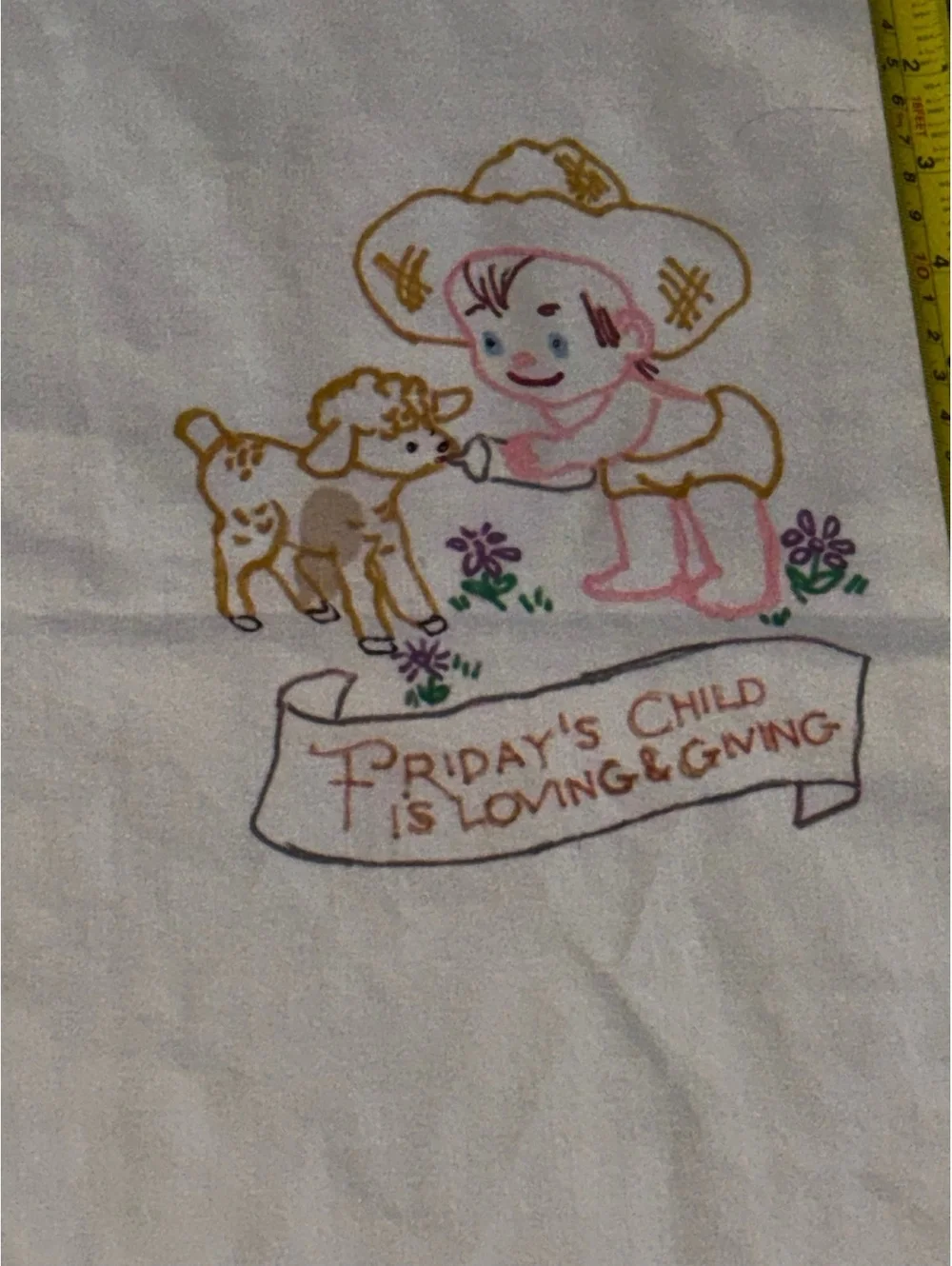 Vintage Monday’s Child Stamped Embroidery Pillowcase D76
